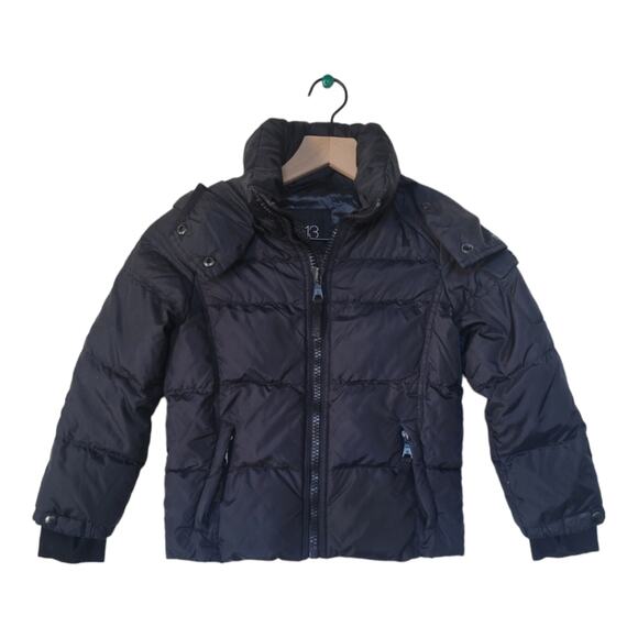 S13 Down Glossy Puffer Jacket Size 4 Kids Black Duck Feathers - Picture 1 of 9